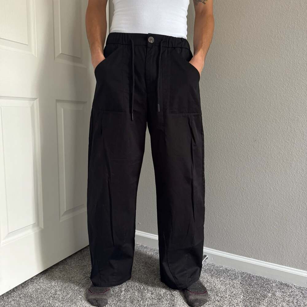 Selah Nomad Wide-Leg Parachute Pants Jet Black Size M Heavy Twill